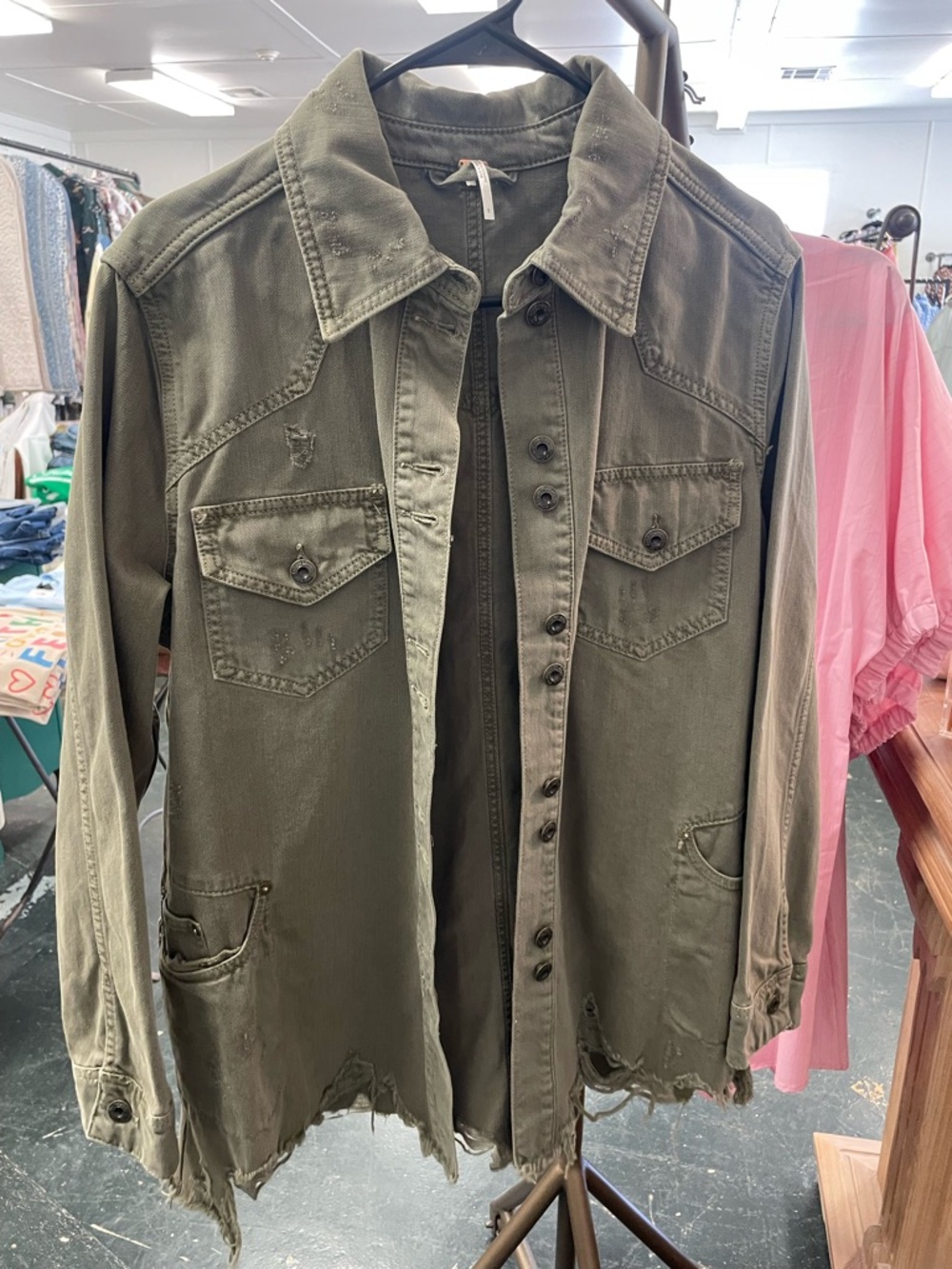 Free people green denim jacket